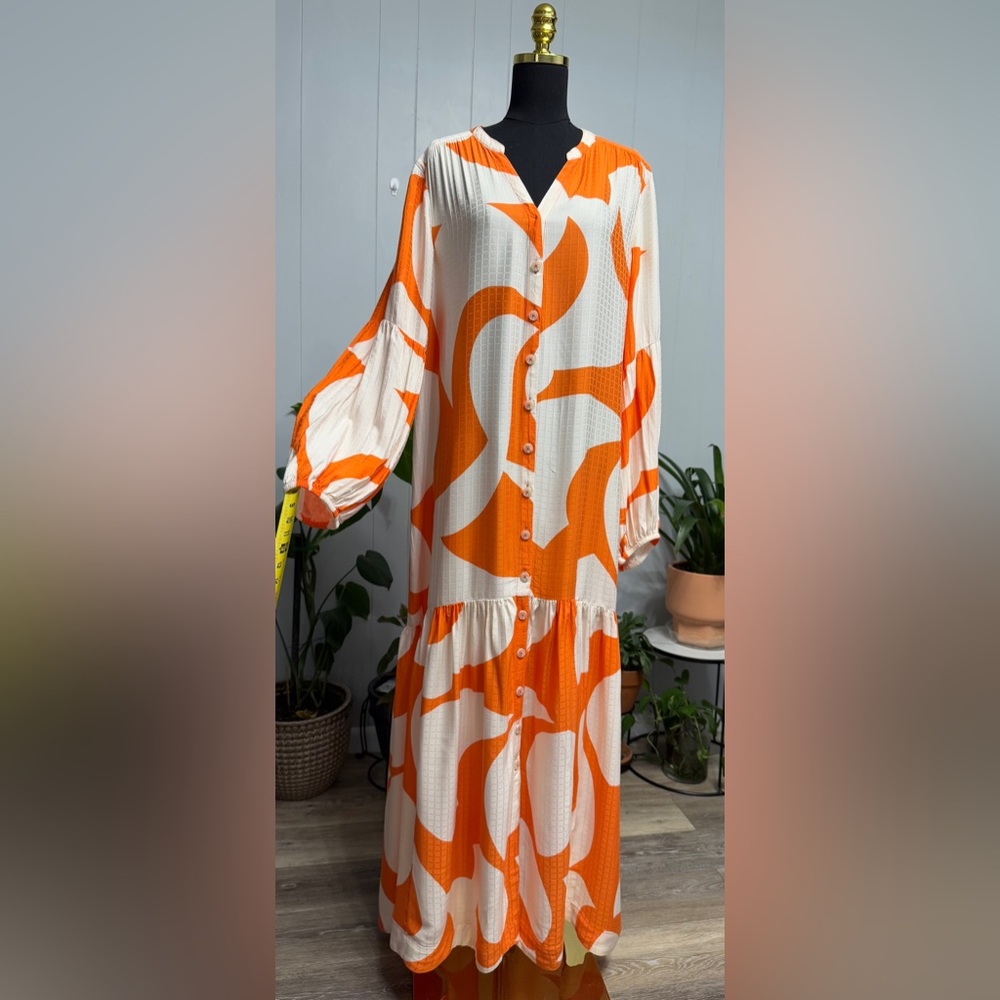 #13)  Anthropologie Orange and Cream Button-Front Maxi Dress